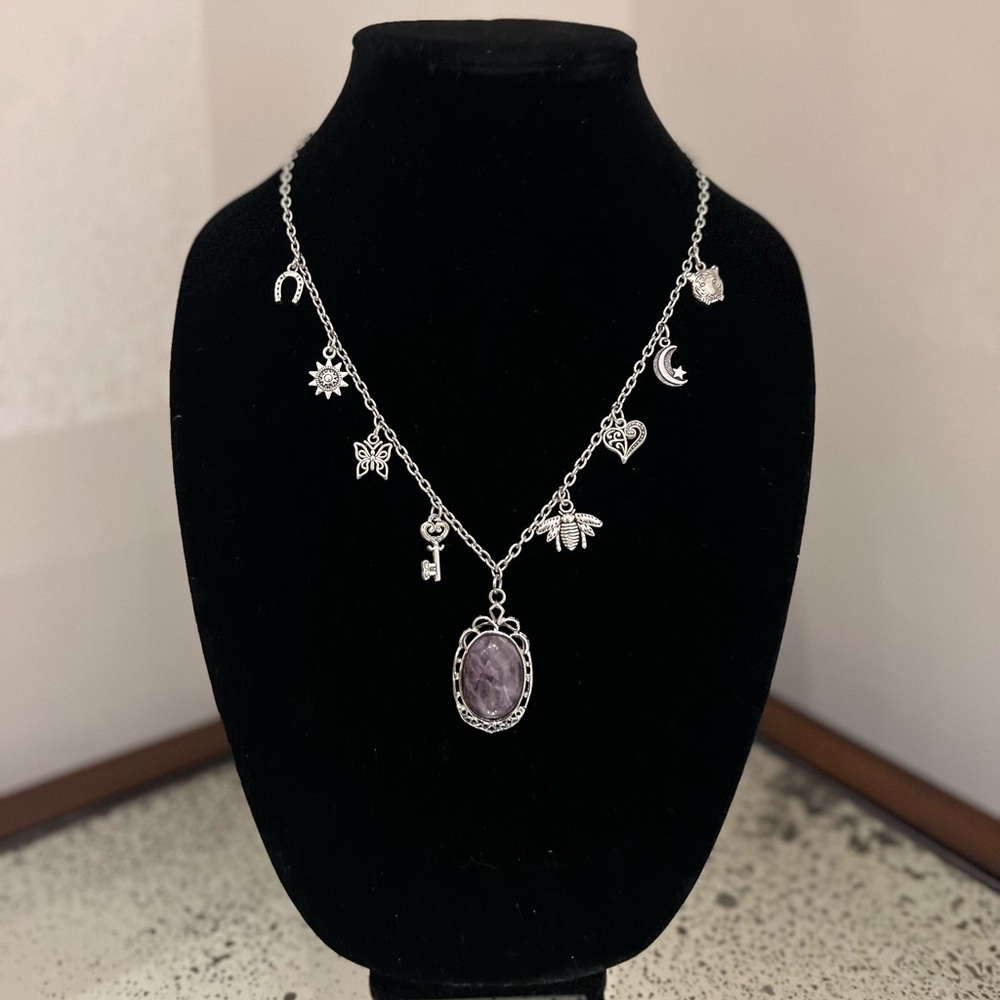 CHARMED - Silver Charm Necklace with Amethyst Pendant
